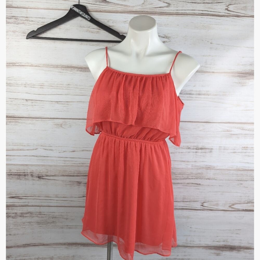 Forever 21 Flouncy Spaghetti Strap watermelon pink summer sun Dress Large